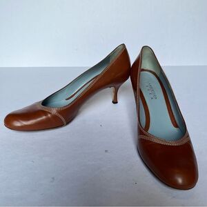 Lambertson Truex Women's Kitten Heel Pumps Caramel Brown Size 38 1/2"